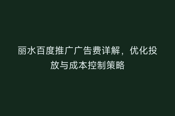 丽水百度推广广告费详解,优化投放与成本控制策略
