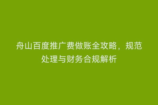 舟山百度推广费做账全攻略,规范处理与财务合规解析