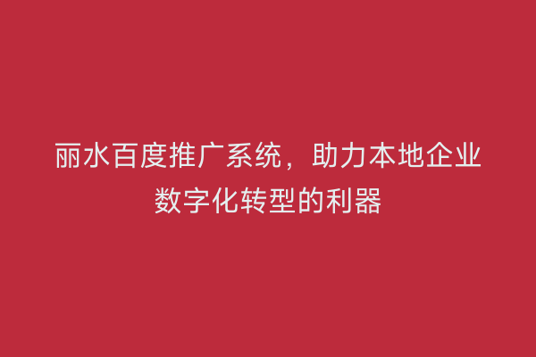 丽水百度推广系统,助力本地企业数字化转型的利器