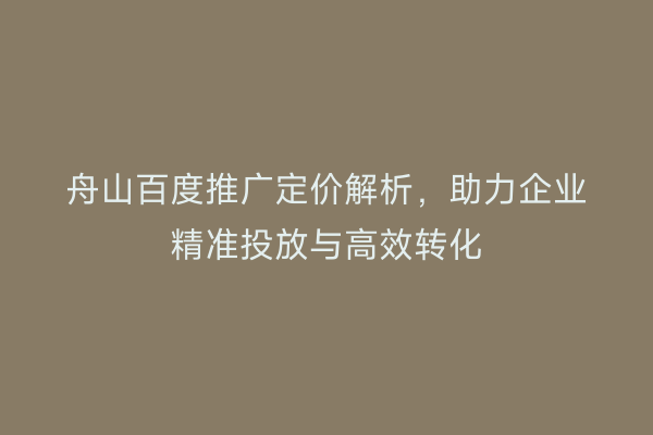 舟山百度推广定价解析，助力企业精准投放与高效转化