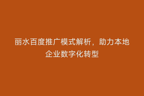 丽水百度推广模式解析,助力本地企业数字化转型