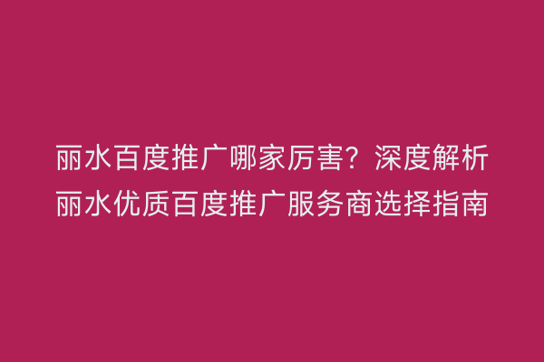 丽水百度推广哪家厉害?深度解析丽水优质百度推广服务商选择指南