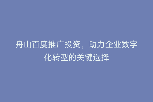 舟山百度推广投资,助力企业数字化转型的关键选择