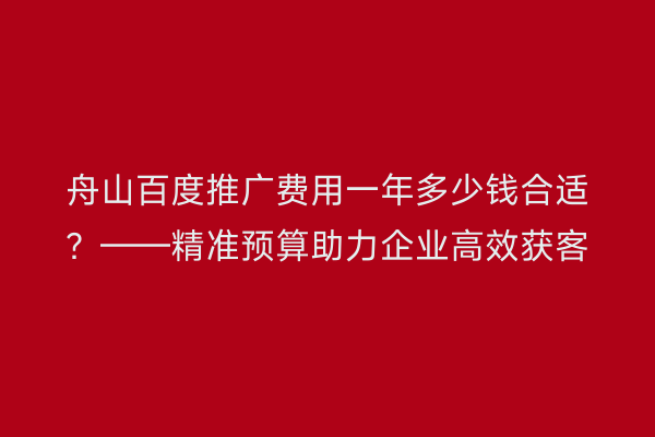舟山百度推广费用一年多少钱合适?——精准预算助力企业高效获客