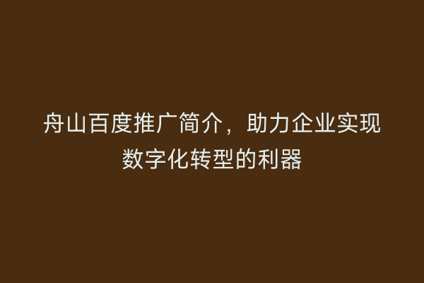 舟山百度推广简介,助力企业实现数字化转型的利器