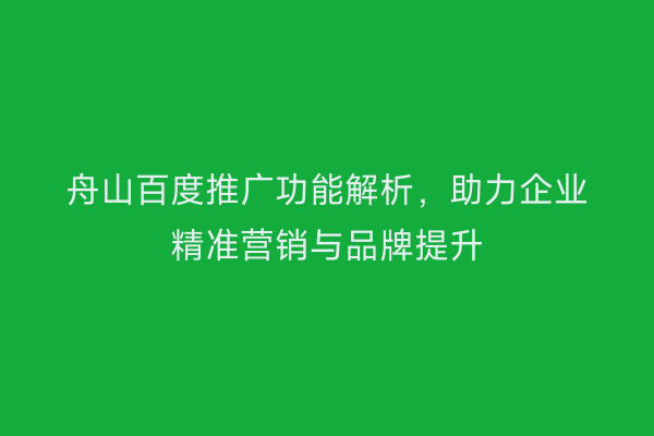 舟山百度推广功能解析,助力企业精准营销与品牌提升