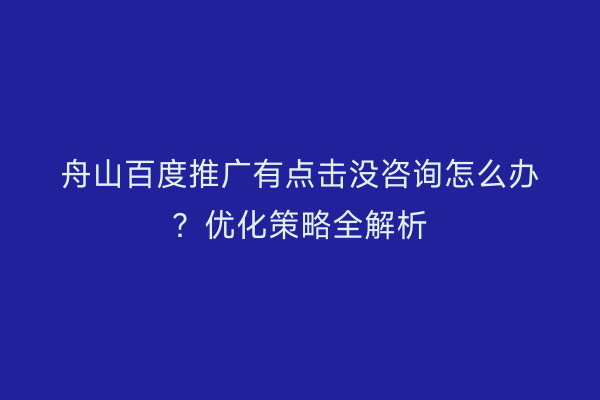 舟山百度推广有点击没咨询怎么办?优化策略全解析