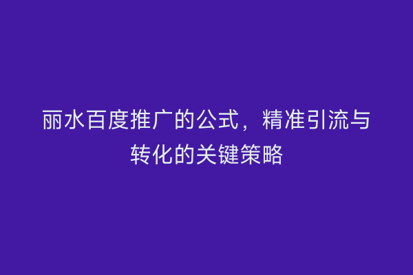 丽水百度推广的公式,精准引流与转化的关键策略