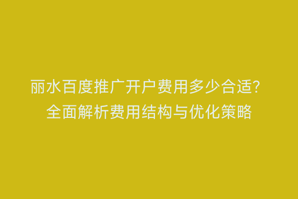 丽水百度推广开户费用多少合适?全面解析费用结构与优化策略