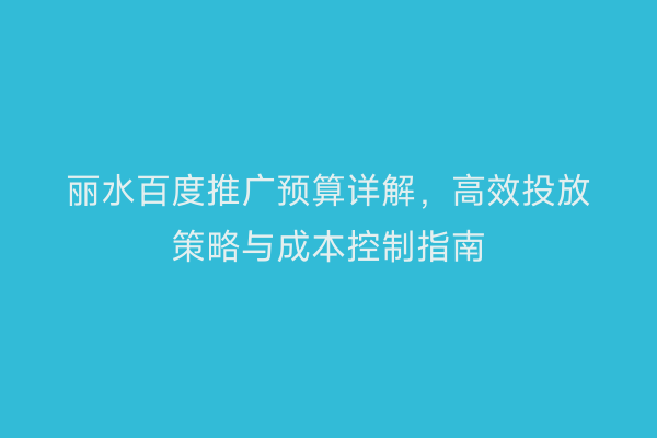 丽水百度推广预算详解,高效投放策略与成本控制指南
