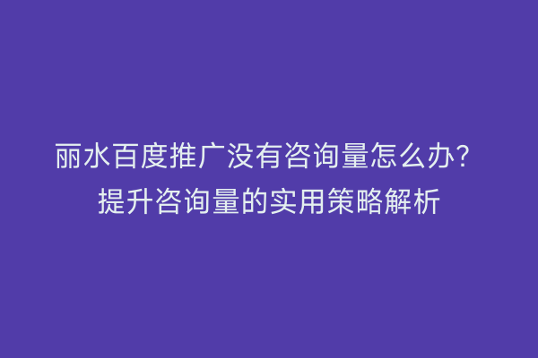 丽水百度推广没有咨询量怎么办?提升咨询量的实用策略解析