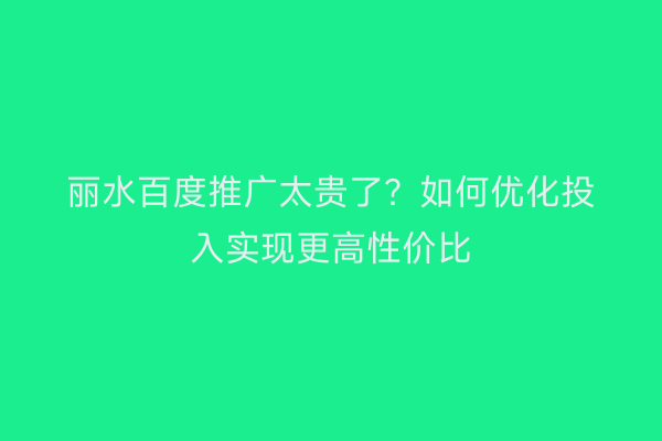 丽水百度推广太贵了?如何优化投入实现更高性价比