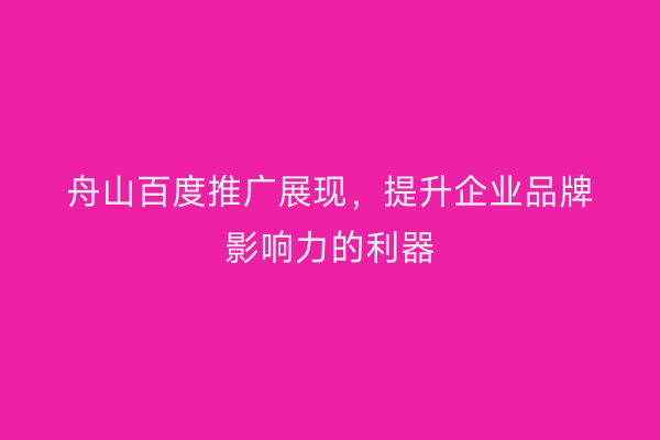 舟山百度推广展现,提升企业品牌影响力的利器