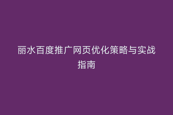 丽水百度推广网页优化策略与实战指南