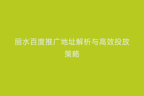 丽水百度推广地址解析与高效投放策略