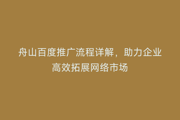 舟山百度推广流程详解，助力企业高效拓展网络市场