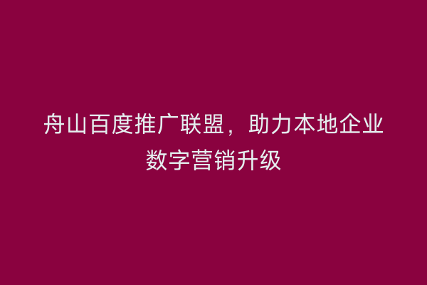 舟山百度推广联盟,助力本地企业数字营销升级