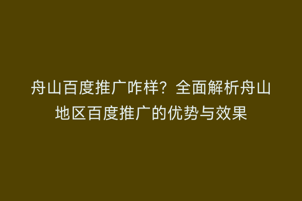 舟山百度推广咋样?全面解析舟山地区百度推广的优势与效果