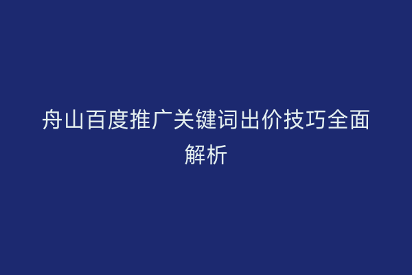 舟山百度推广关键词出价技巧全面解析