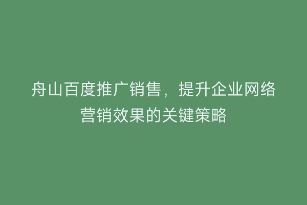 舟山百度推广销售,提升企业网络营销效果的关键策略