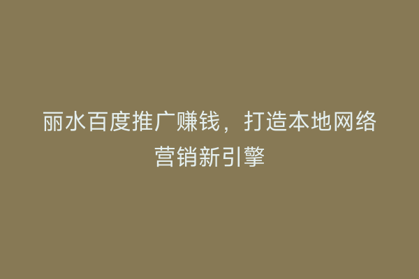丽水百度推广赚钱,打造本地网络营销新引擎