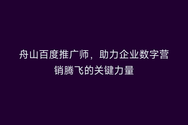 舟山百度推广师,助力企业数字营销腾飞的关键力量