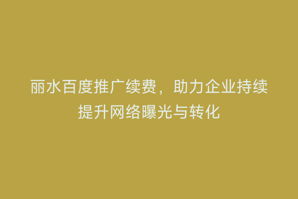 丽水百度推广续费,助力企业持续提升网络曝光与转化