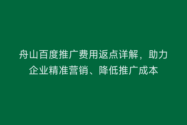 舟山百度推广费用返点详解,助力企业精准营销、降低推广成本