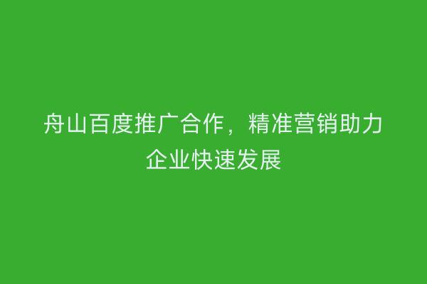 舟山百度推广合作，精准营销助力企业快速发展
