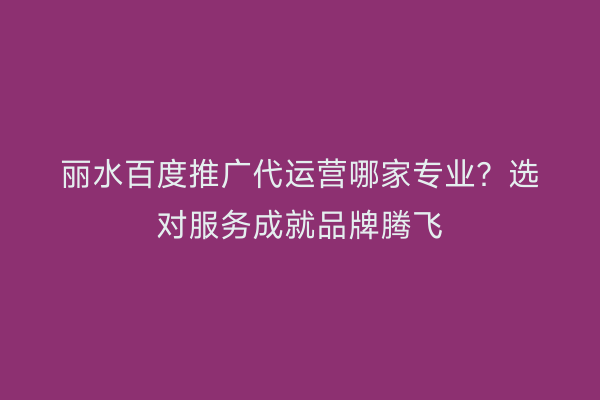 丽水百度推广代运营哪家专业?选对服务成就品牌腾飞