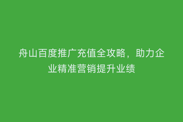 舟山百度推广充值全攻略,助力企业精准营销提升业绩