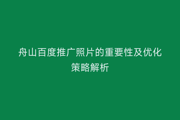 舟山百度推广照片的重要性及优化策略解析