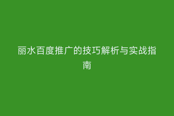 丽水百度推广的技巧解析与实战指南