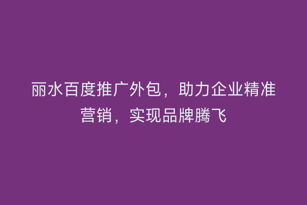 丽水百度推广外包,助力企业精准营销,实现品牌腾飞
