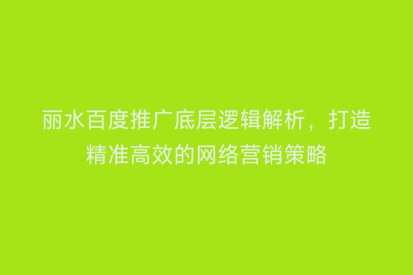 丽水百度推广底层逻辑解析,打造精准高效的网络营销策略