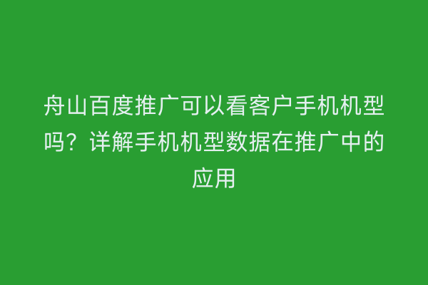 舟山百度推广可以看客户手机机型吗?详解手机机型数据在推广中的应用