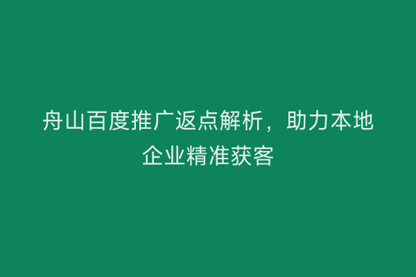 舟山百度推广返点解析,助力本地企业精准获客