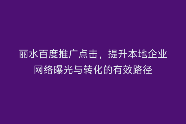 丽水百度推广点击,提升本地企业网络曝光与转化的有效路径