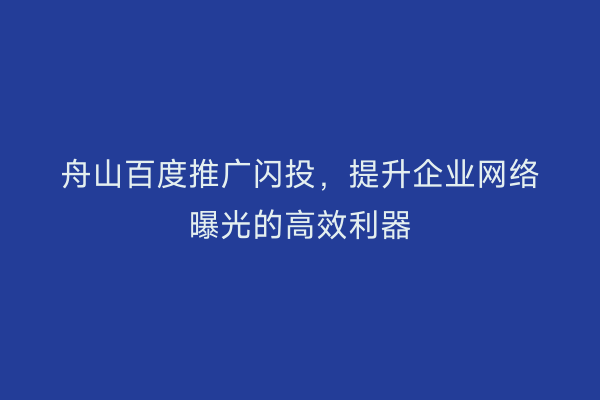 舟山百度推广闪投，提升企业网络曝光的高效利器