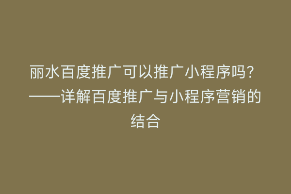 丽水百度推广可以推广小程序吗？——详解百度推广与小程序营销的结合