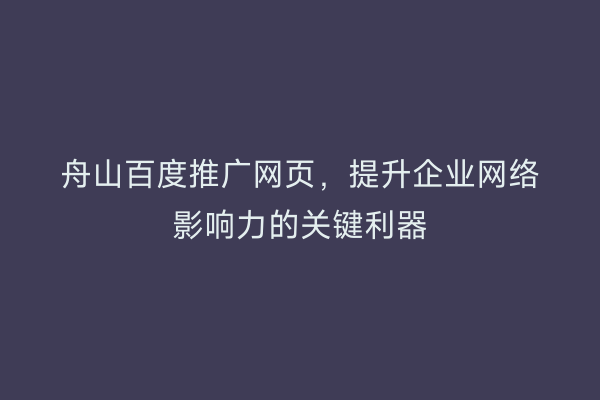 舟山百度推广网页,提升企业网络影响力的关键利器