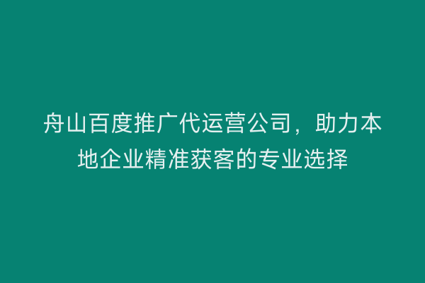舟山百度推广代运营公司，助力本地企业精准获客的专业选择