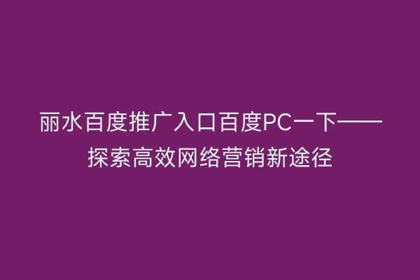 丽水百度推广入口百度PC一下——探索高效网络营销新途径