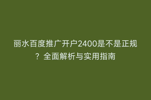 丽水百度推广开户2400是不是正规?全面解析与实用指南