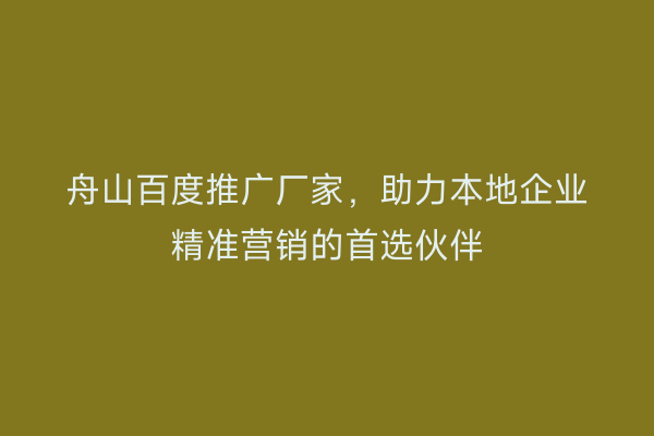 舟山百度推广厂家，助力本地企业精准营销的首选伙伴