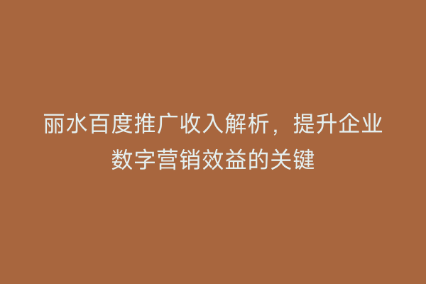 丽水百度推广收入解析,提升企业数字营销效益的关键