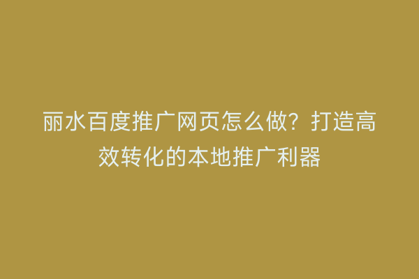 丽水百度推广网页怎么做?打造高效转化的本地推广利器