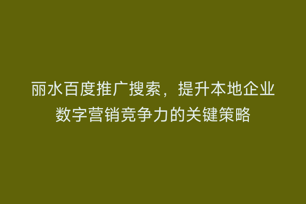 丽水百度推广搜索,提升本地企业数字营销竞争力的关键策略
