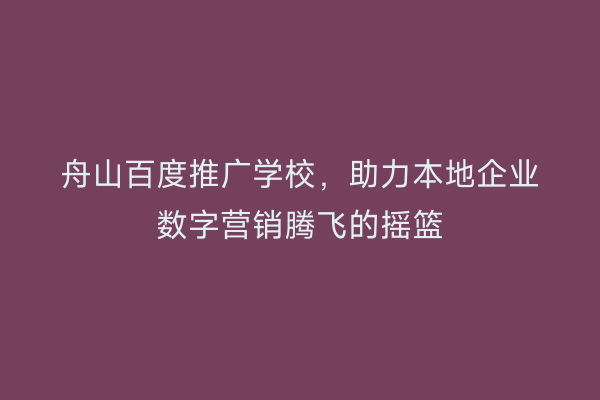 舟山百度推广学校,助力本地企业数字营销腾飞的摇篮