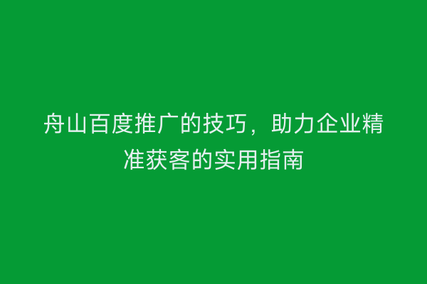 舟山百度推广的技巧,助力企业精准获客的实用指南